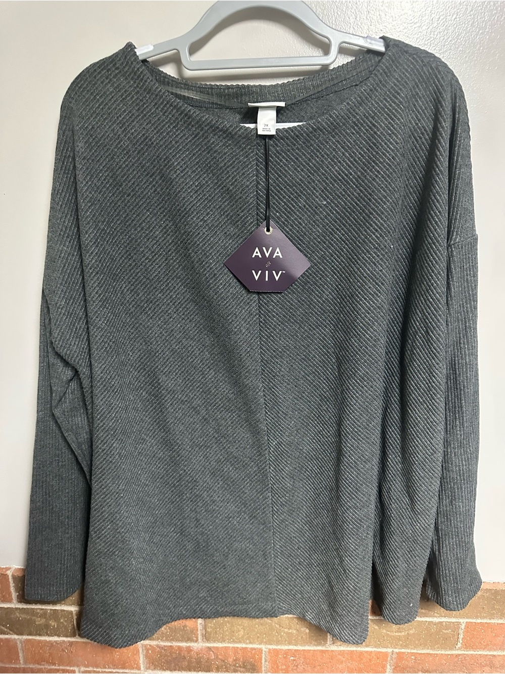 Ava & Viv Charcoal Ribbed Crewneck Sweater